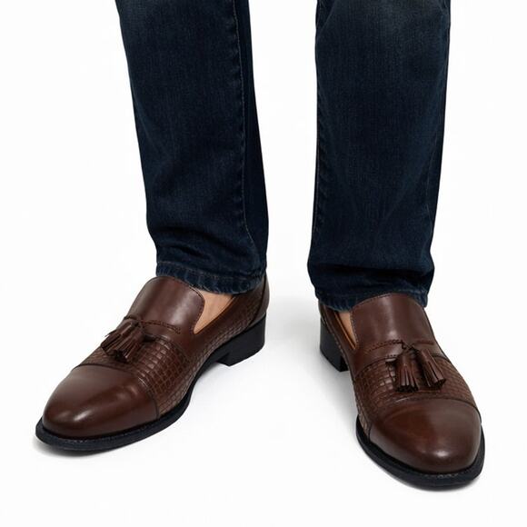 NEW SANDRO MOSCOLONI Seneca Woven Tassel Bologna Loafer 8.5 M Brown leather main image 6